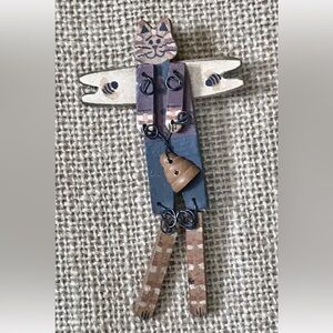 Angel Cat w Beehive Pin Hinged Arms Legs Rustic Folk Art Cottage Core Farmhouse